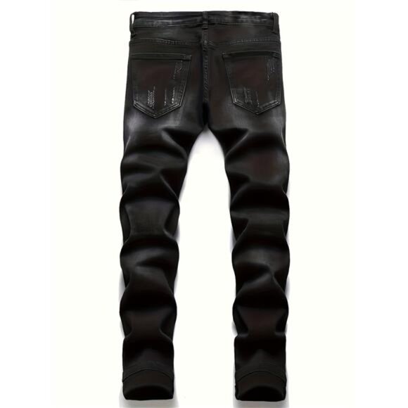 NWT Men's Black Punk Rock Distressed Skull Patch Jeans - Picture 2 of 5